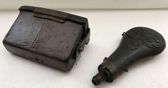 Civil War Era Leather Cartridge Box and Powder Horn