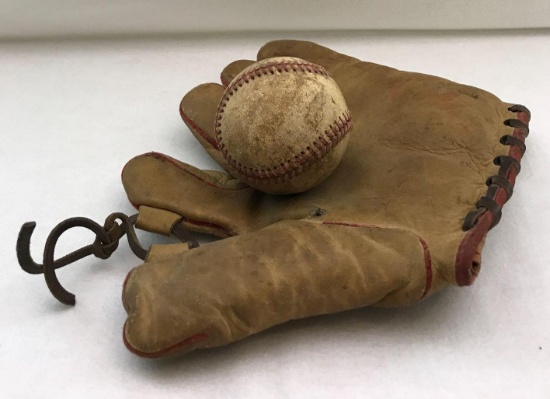 1930's Vintage Baseball Glove and Ball