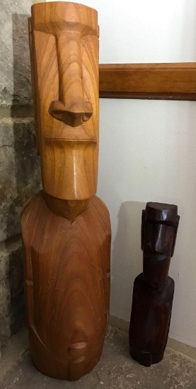 (2) Carved Moai with Easter Island Book
