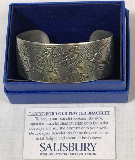 Pewter Cuff Bracelet by Salisbury (in original box) 'Carnation'