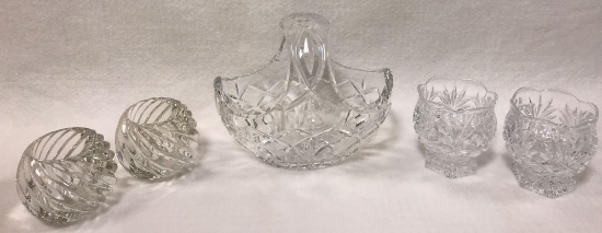 Crystal Basket and (2) Pair Candlestick