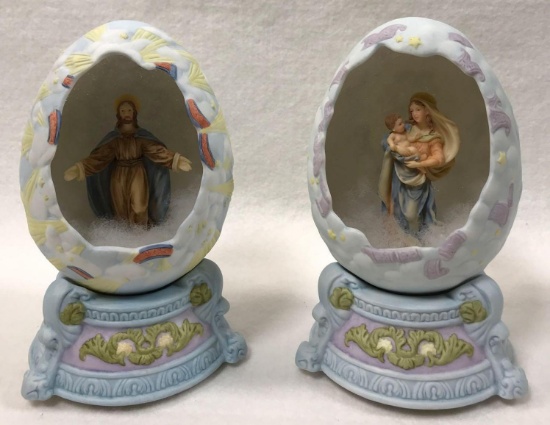 (2) Religious Egg Music Box Figurines by Berkeley Designs