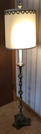 Brass-tone Floor Lamp with Drum Shade