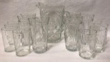 Pitcher with unmatched Set of 6 Lg. Tumblers and 8 Sm. Tumblers