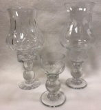 Pair of Crystal Candlesticks plus (1) Crystal Candlestick and (2) Crystal Hurricane Globes