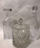 Crystal Biscuit Jar and (2) Crystal Decanters