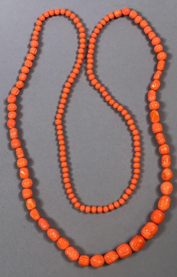 Natural Coral Graduated Beaded Necklace Approx. 40"