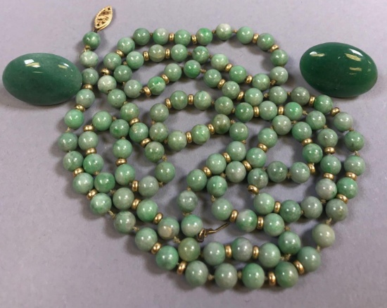 Jade Necklace and Pair of Jade Earrings