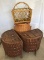 Pair of Rattan End Table/Chests with Lg. Handled Basket and Rattan Magazine Rack. (LPO)