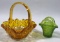 Vintage Amber Basket & Small Green Basketweave Basket