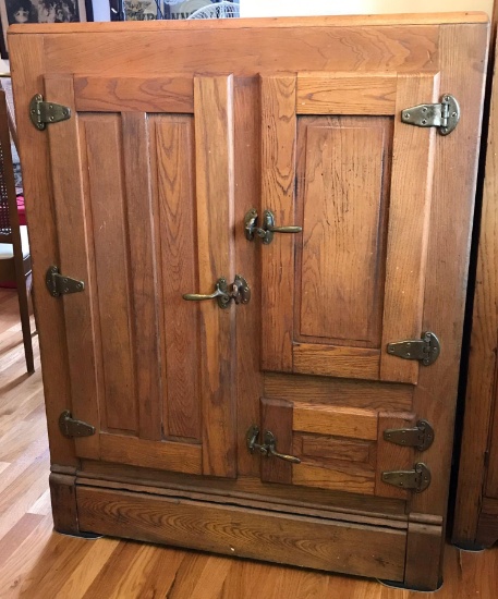 Antique Oak Ice Box with Brass Hardware (LPO)