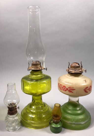 (2) Vintage Glass Oil Lamps with (1) Globe and (2) Small Oil Lamps (LPO)