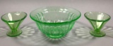 (2) Federal Glass Vaseline Sherberts & (1) Unmarked Vaseline Mixing Bowl