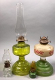 (2) Vintage Glass Oil Lamps with (1) Globe and (2) Small Oil Lamps (LPO)