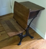 Antique Folding Seat School Desk with Ink Well and Glass Insert (LPO)