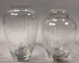 (2) Vintage Bamboo Etched Clear Glass Ginger Jars