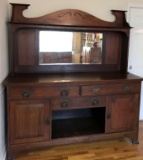 Antique Tiger Oak Sideboard with Beveled Mirror (LPO)