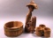Carve Wood Figurine, Wood Basket and (3) Small Wood Baskets