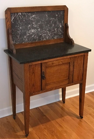 Antique Oak and Marble Commode with Backsplash (LPO)