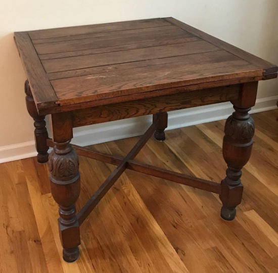 Antique Oak English Pub Table with Turned Baluster Legs (LPO)
