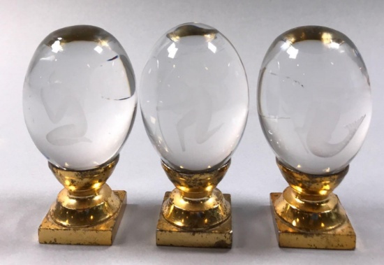 (3) Lead Crystal Etched Paperweights
