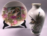 Transferware Plate with Stand and Vase