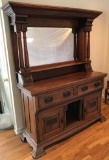 American Mirror-back Antique Oak Sideboard with Beveled Mirror and Carved Doors (LPO)