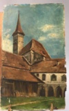 Antique French Painting Depicting the Interlaken Monastery