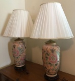 Pair of Oriental Floral Lamps on Wood Base (LPO)