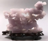 Carved Lavendar Jade/Nephrite Vase with Foo Dogs and Flowers