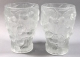 (2) Vintage Frosted Czechoslavakian Art Glass Cherry Vases