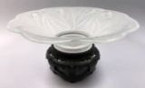 Czechoslavakian Art Glass Tulip Bowl with Wood Base