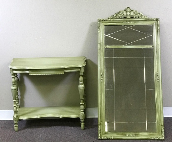 Green Accent Table with Cut Glass Mirror (LPO)