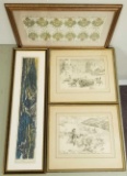 (3) Framed Prints, (1) Framed Textile/Linen (LPO)