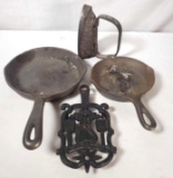 Assorted Cast Iron: (2) Skillets, Iron and Trivet