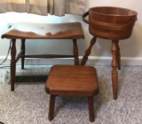 Wood Bench, Wood Foot Stool, and Planter (LPO)