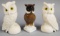 Pair of Alabaster Owls & (1) Porcelain Owl.