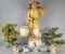 Large Relpo Ceramic Figure, (2) Plastic Bonsai Trees & (6) Figurines (LPO)