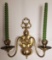 Pair of Brass Wall Sconces with Large Candle Lot (LPO)