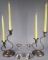 (1) Pair of Silverplate Candlesticks by Sheffield and (1) Pair of Unmarked Double Arm Candlesticks