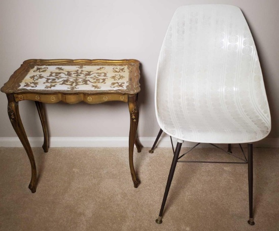 Sam Avadon Mid-Century Plastic Molded Shell Chair by Aladdin Plastics (USA) & Plastic Side Table