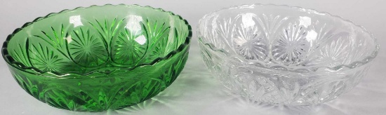 (1) Green and (1) Clear Daisy Fruit Bowls
