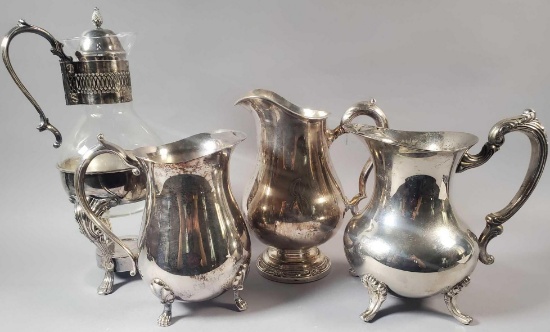(3) Silverplate Pitchers and (1) Carafe