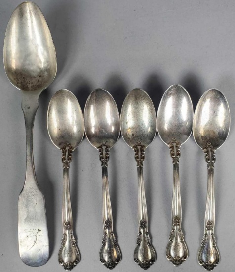 (5) Sterling Teaspoons and (1) Serving Spoon