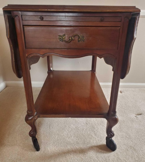 Mahogany Rolling Buffet Cart with (2) Drawers (LPO)