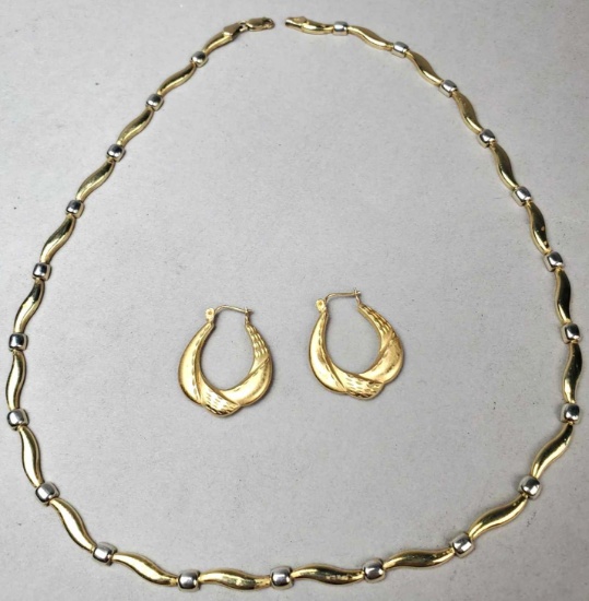 (1) 14k Gold Necklace marked "Turkey" and (1) Pair 14k Gold Earrings PLUS