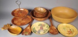 Wood Salad Bowl Set, Tiered Tray, (2) Decorative Bamboo Plates and more