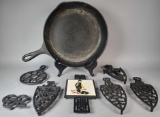 Cast Iron Skillet and (7) Trivets