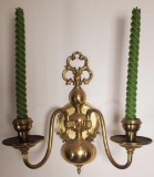 Pair of Brass Wall Sconces with Large Candle Lot (LPO)