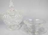 (1) Covered Footed Candy Dish and (1) Etched Crystal Lipped Bowl with Underplate